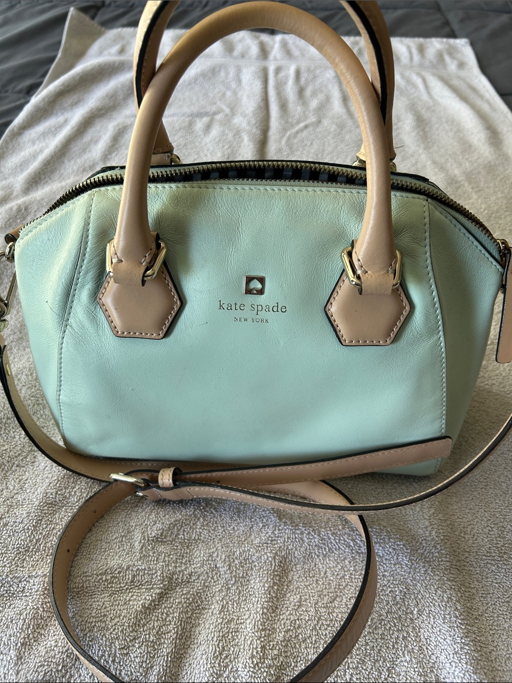 kate spade Mint and Beige Leather Crossbody Satchel